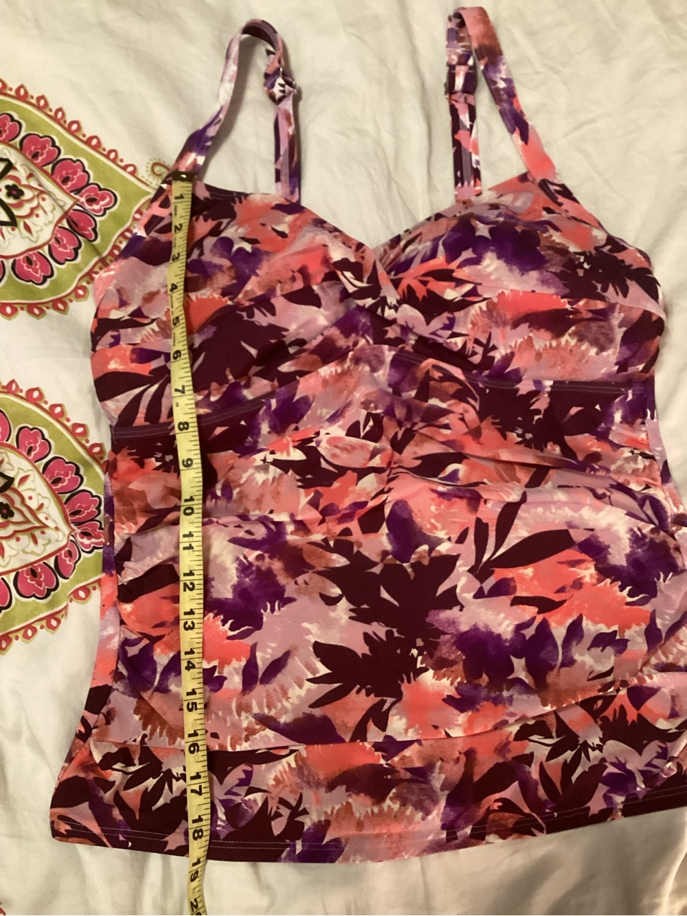 L.L. Bean Floral Twist-Front Tankini Swim Top in Purple and Pink - Picture 13 of 13